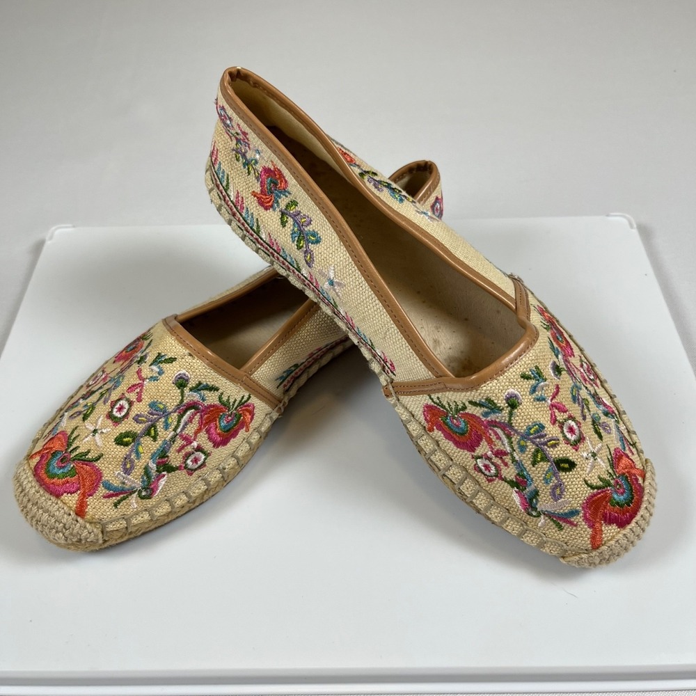GIANNI BINI Espadrille Flats Sz 5.5 Embroidered Floral Boho Festival Slip On